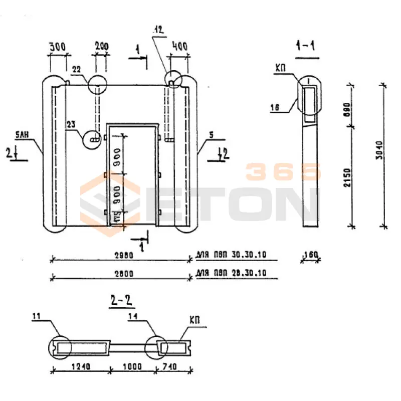 Панели внутренних стен Серия 1.090.1-1/88 ПВП 28-30-10