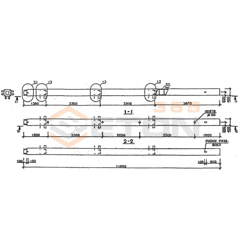 Колонны сечением 400х400 мм для зданий с высотами этажей 3,3 м Серия 1.020.1-2с/89 4КН 33-119-6