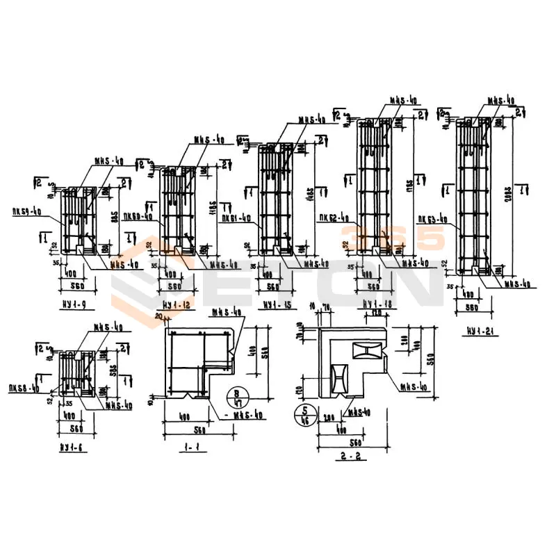 Панели стеновые керамзитобетонные толщиной 40 см Серия ИИ 04-5 НУ 1-12