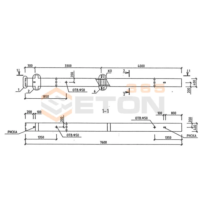 Колонны для зданий с высотой этажа 2,8 и 3,3 м серия 1.020-1/87 ( 1.020.1-7, 1.020-1/83, ИИ 04-1, 1.020.1-3пв ) 2КБД 33-1-23-03
