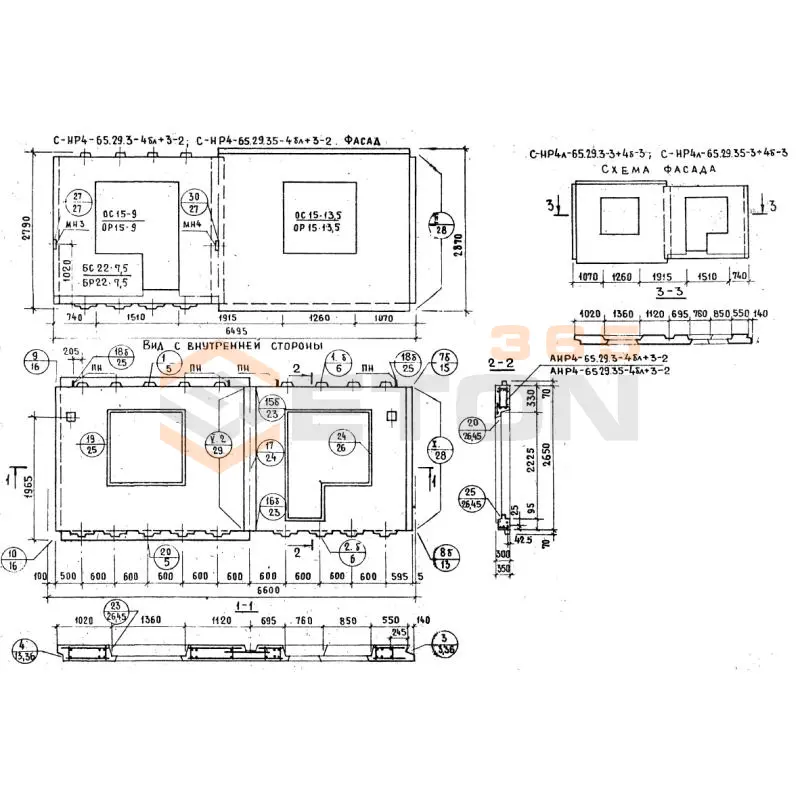 Панели наружных стен Серия 1.132.1-12с СНР 4л-65-29-3-3+4б-3