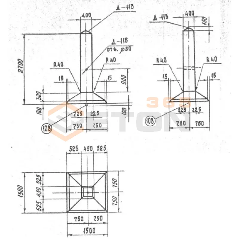 Фундаменты под промежуточные опоры Серия 3.407.1-144, 3.407.1-115, 3.407.1-159 Ф 2-0