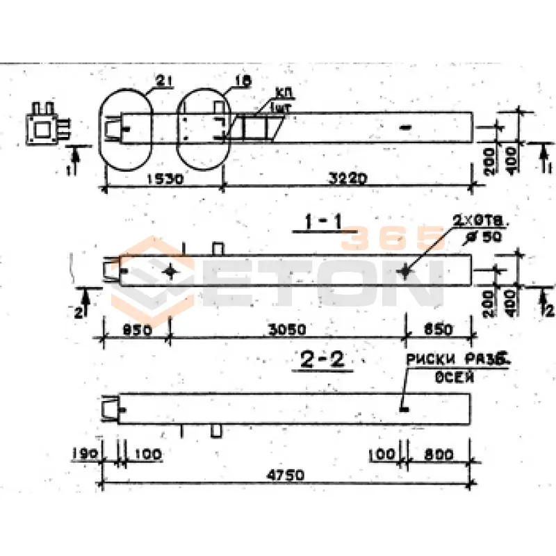 Колонны сечением 400х400 мм для зданий с высотами этажей 3,6 м Серия 1.020.1-2с/89 5КН 36-48-11