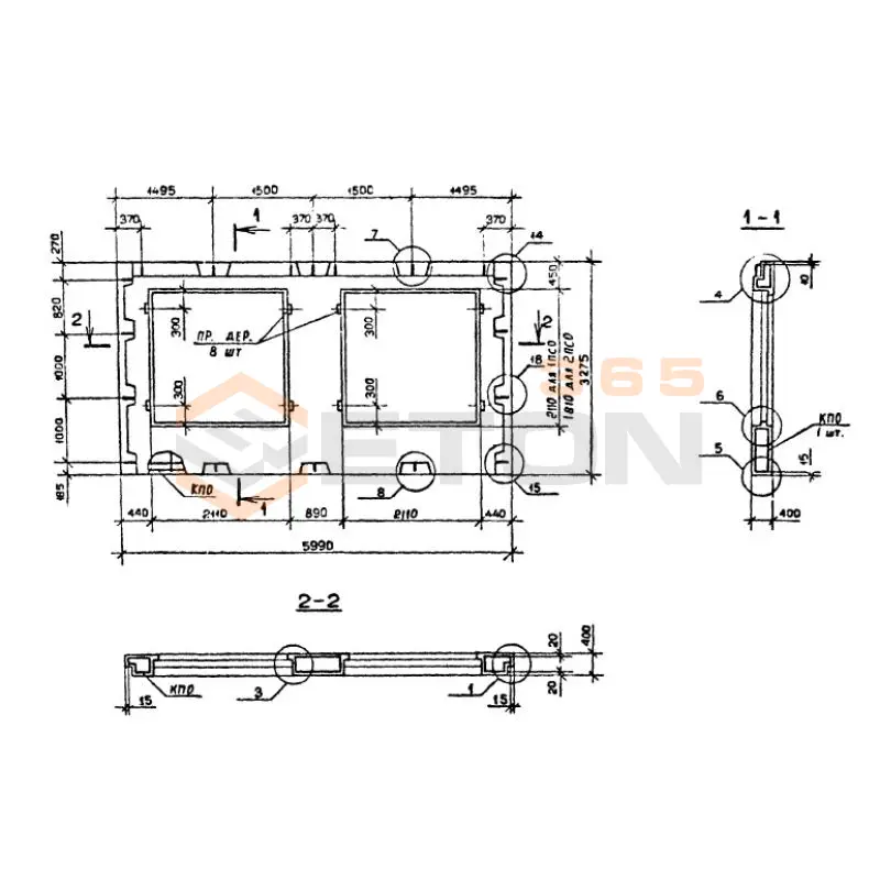 Панели наружных стен Серия 1.090.1-7с 3ПСО 60-33-4-1 пс (1.090.1-7с)