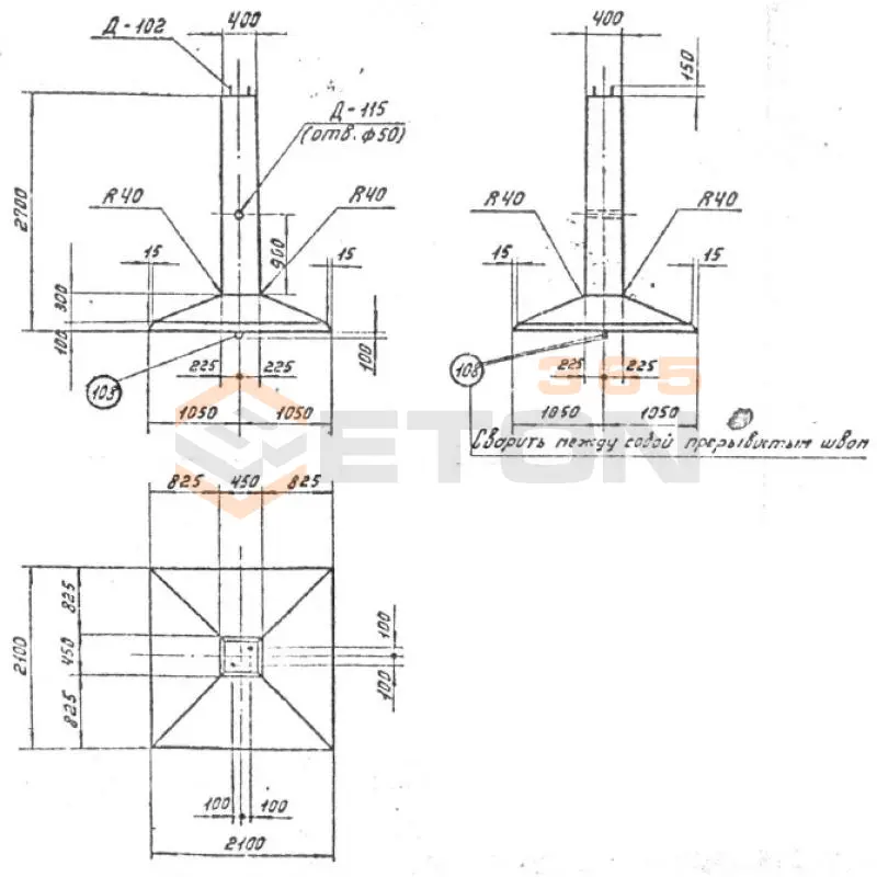 Фундаменты под промежуточные опоры Серия 3.407.1-144, 3.407.1-115, 3.407.1-159 Ф 4-4