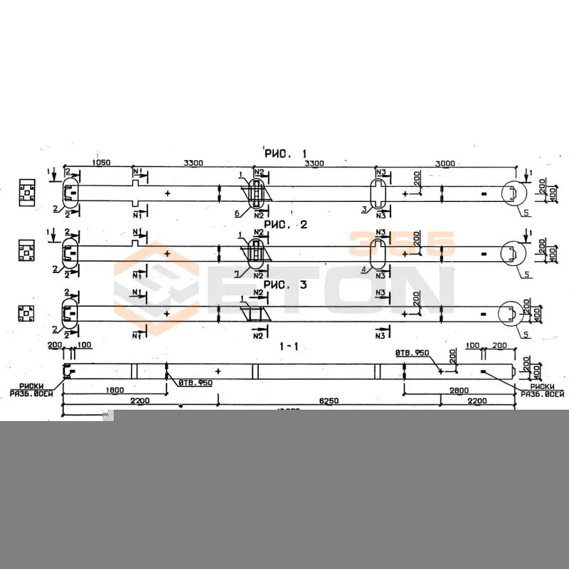 Колонны для зданий с высотой этажа 2,8 и 3,3 м серия 1.020-1/87 ( 1.020.1-7, 1.020-1/83, ИИ 04-1, 1.020.1-3пв ) 3КН 4-33-6 пв