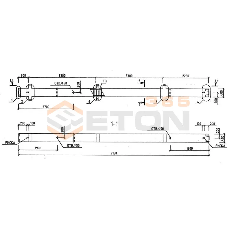 Колонны для зданий с высотой этажа 2,8 и 3,3 м серия 1.020-1/87 ( 1.020.1-7, 1.020-1/83, ИИ 04-1, 1.020.1-3пв ) 3КВО 33-2-23-9