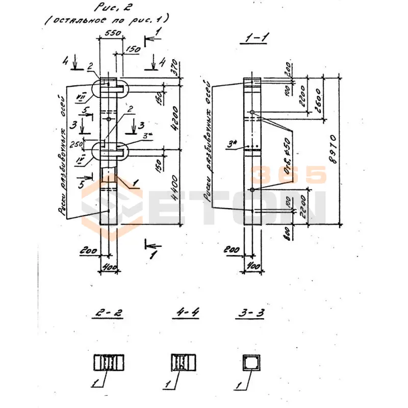 Колонны железобетонные для многоэтажных зданий рамного каркаса Серия 1.020-1/87 ( 1.020.1-7, 1.020-1/83, ИИ 04-1, 1.020.1-3пв ) 2КБО 42-1