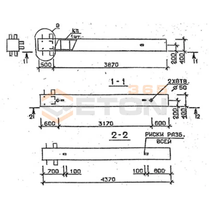 Колонны сечением 400х400 мм для зданий с высотами этажей 3,3 м Серия 1.020.1-2с/89 3КБ 33-44-5 с