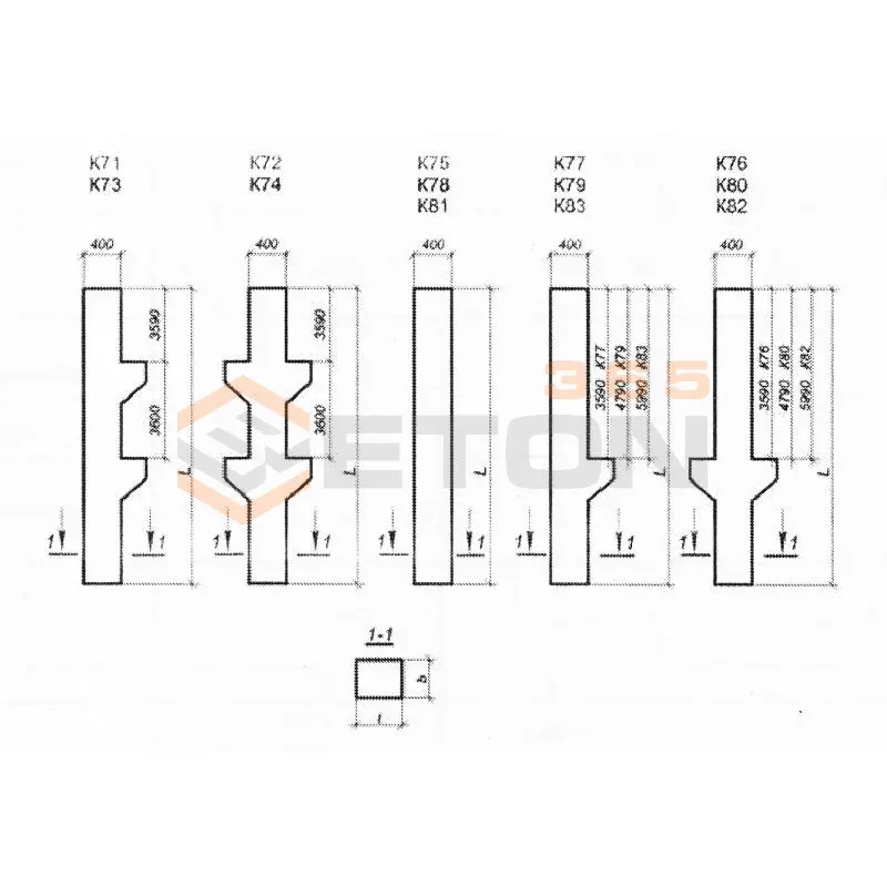 Колонны верхних этажей высотой 3,6; 4,8 и 6,0 м Серия 1.420-12 вып. 4 К 81-1-7