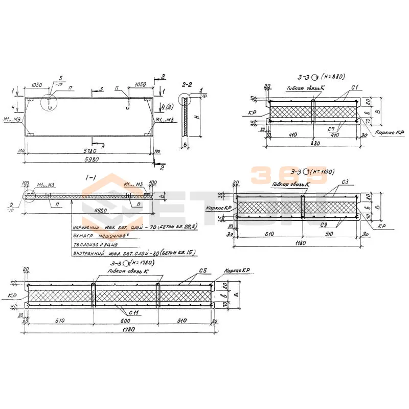 Панели стеновые трехслойные Серия 1.432.1-26 ПСТ 60-12-2,5-3