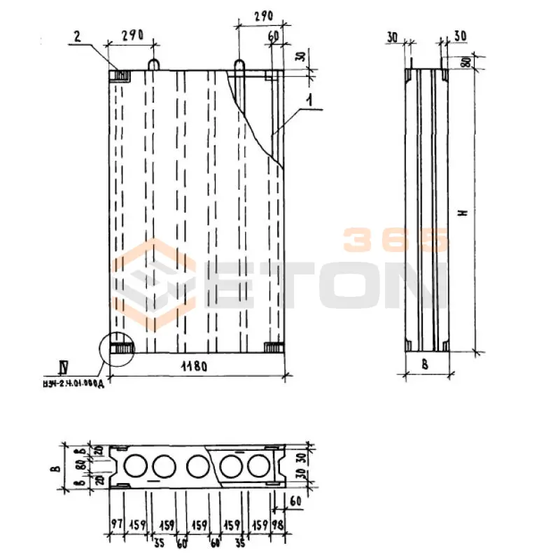Блоки вентиляционные Серия 1.134-2 ВБН 12-13-4 п