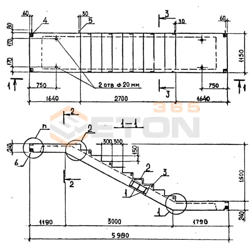 Лестничные марши ребристые с полуплощадками ГОСТ 9818-2015 ЛМП 60-11-15-5-3 (ГОСТ 9818-2015)