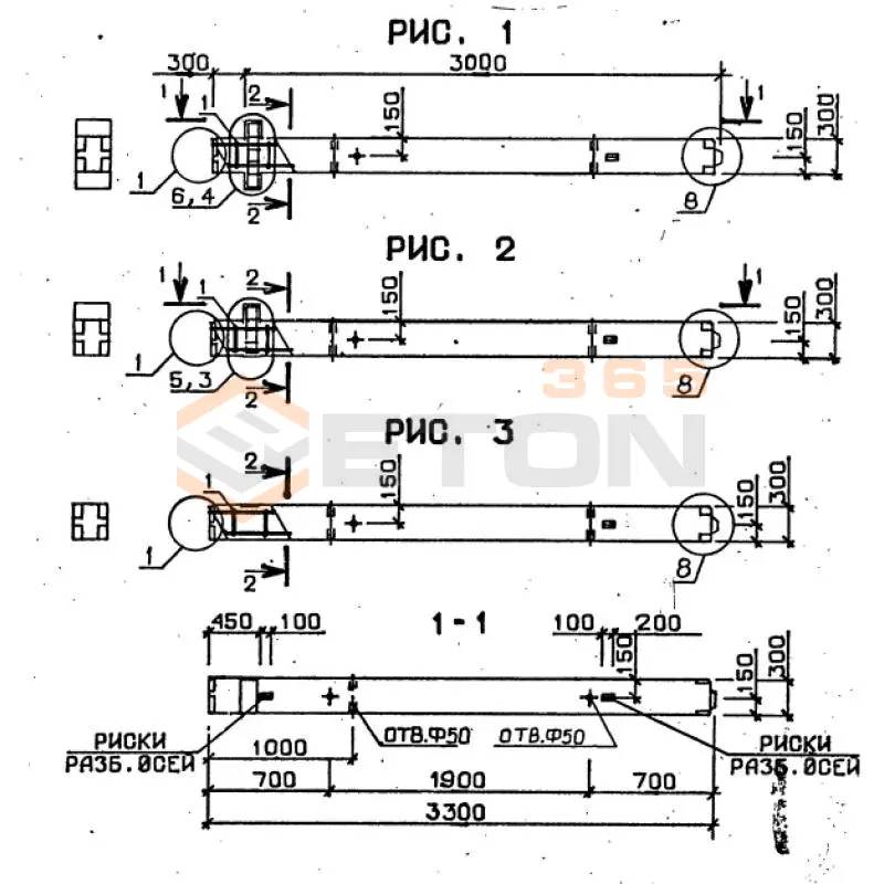 Колонны сечением 300х300 серия 1.020-1/87 ( 1.020.1-7, 1.020-1/83, ИИ 04-1, 1.020.1-3пв ) 1КО 3-33 пв