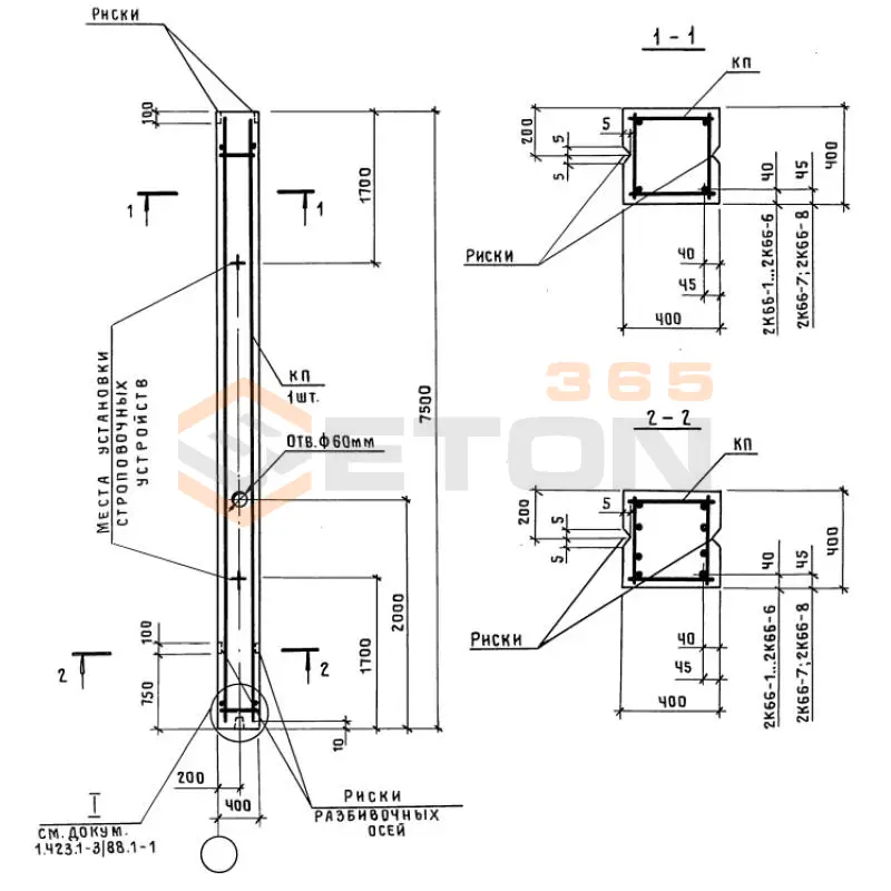 Колонны железобетонные Серия 1.423.1-3/88 2К 66-6 м2