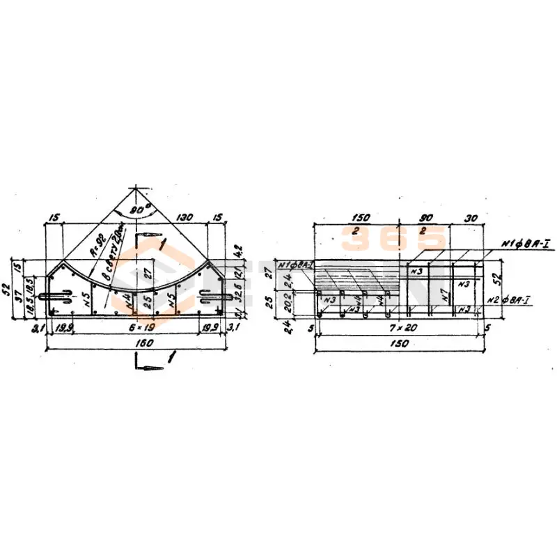 Блоки лекальные под цилиндрические звенья (Серия 3.501-59, шифр 1484 ) БЛ 4-150