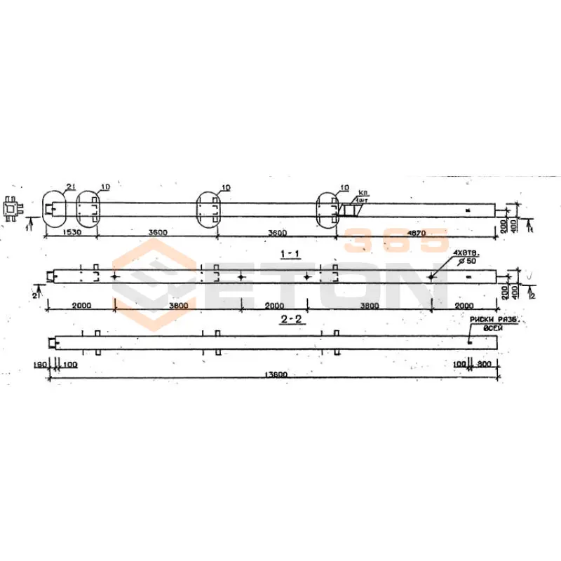 Колонны сечением 400х400 мм для зданий с высотами этажей 3,6 м Серия 1.020.1-2с/89 3КН 36-136-1 с