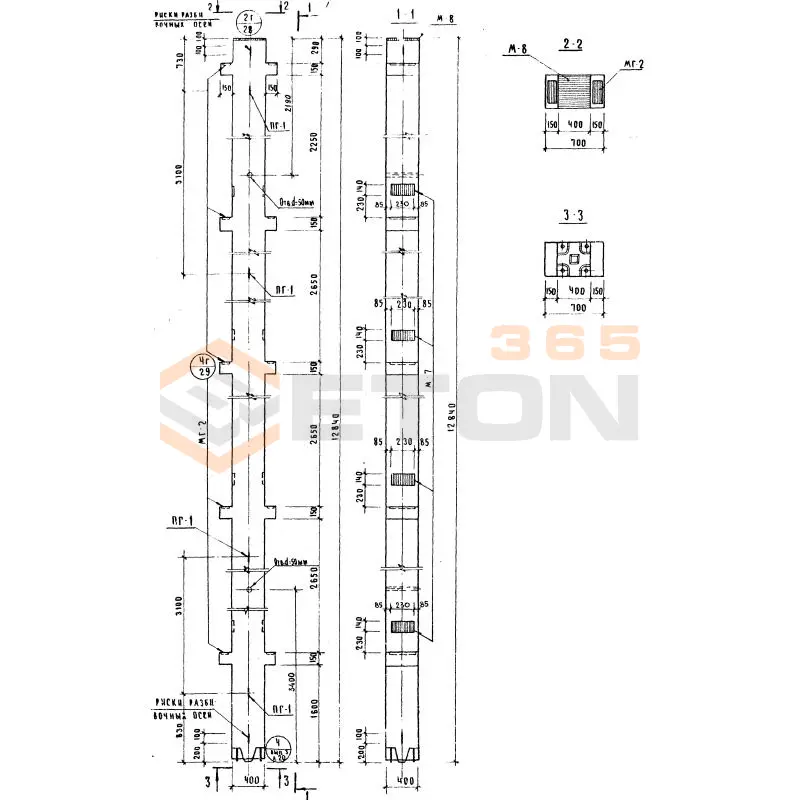 Колонны сечением 400х400 Серия ИИ 04-2 К5ВР 428(24)-25