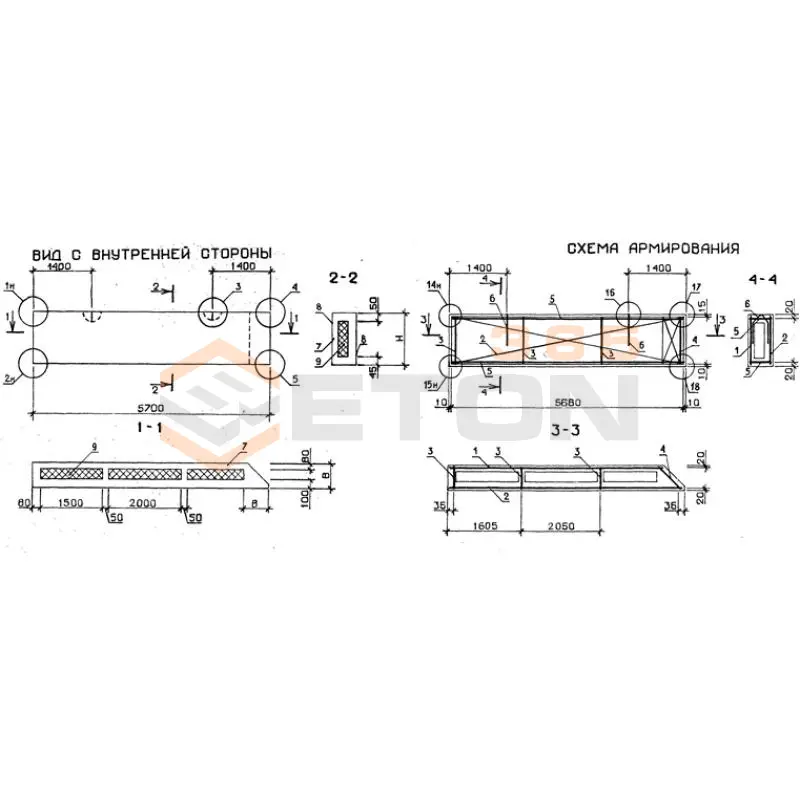 Панели стеновые трехслойные Серия 1.232.1-7 1ПСТ 57-13-2,5-1 л-2