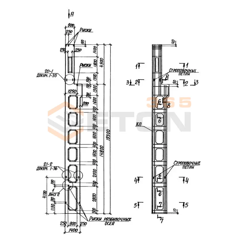 Колонны двухветвевые с проходами Серия 1.424.1-10 3КДП 180-2,3