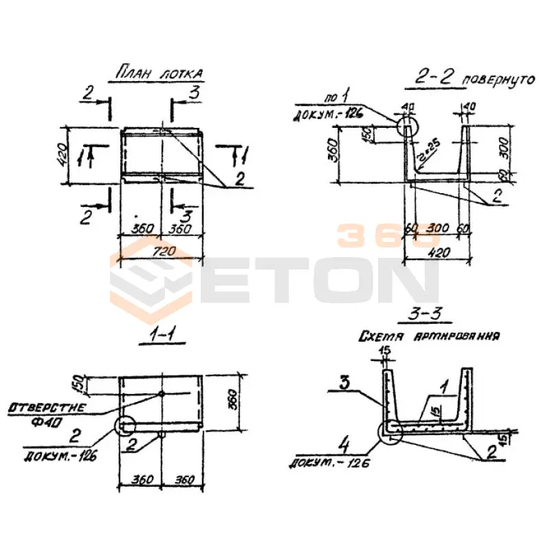 Лотки теплотрасс Л Серия 3.006-2 доборные Л 1д-15 (3.006-2)
