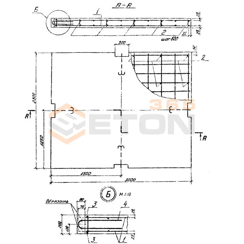 Плиты для крепления опкосов разделеных открытыми швами Серия 3.505.1-16 1П 20