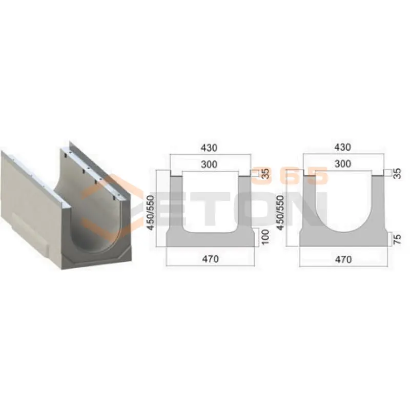 Лотки водосточные без уклона СТО 57388863-001-2008 ЛВК 100-470-550 (комуникационный тип)