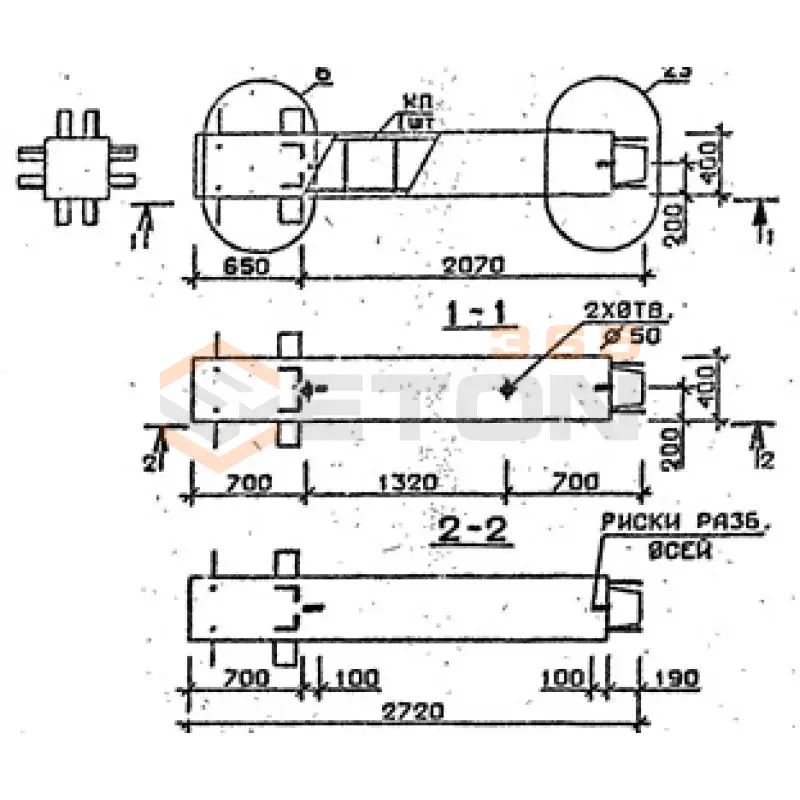 Колонны сечением 400х400 мм для зданий с высотами этажей 3,6 м Серия 1.020.1-2с/89 2КВ 36-27-13