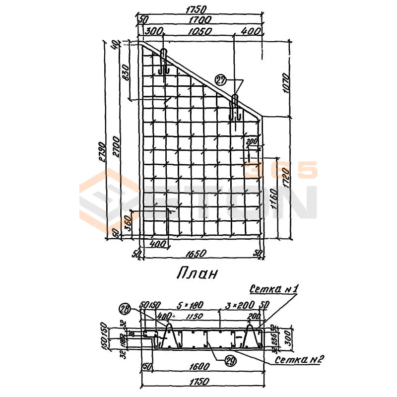 Откосные стенки серия 3.501.1-177.93 (3.501.1-126, 3.501-104, Шифр 2175рч) Блок 59 п/л