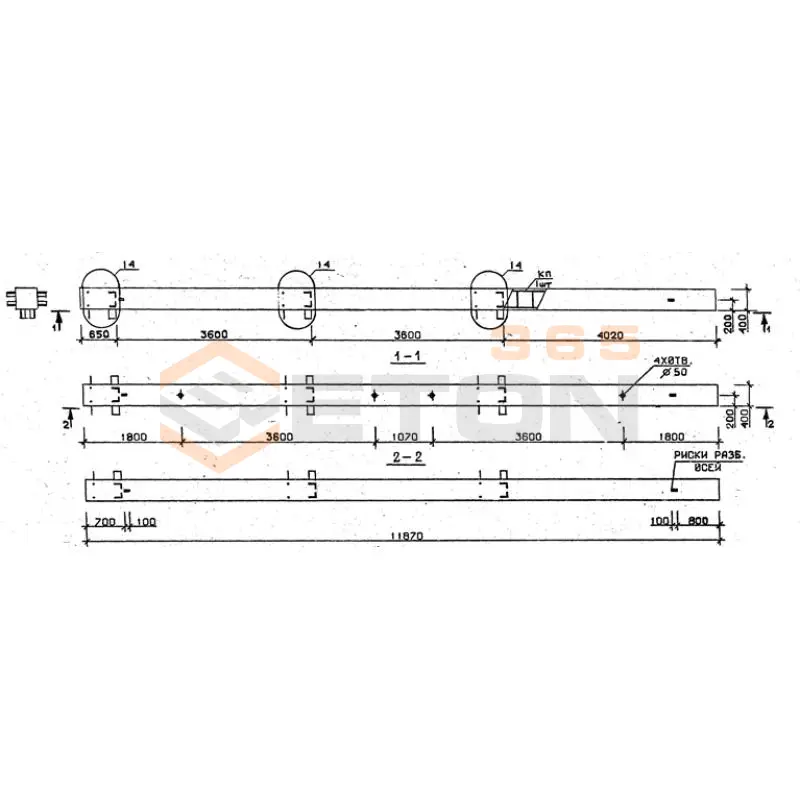 Колонны сечением 400х400 мм для зданий с высотами этажей 3,6 м Серия 1.020.1-2с/89 4КБ 36-119-13 с