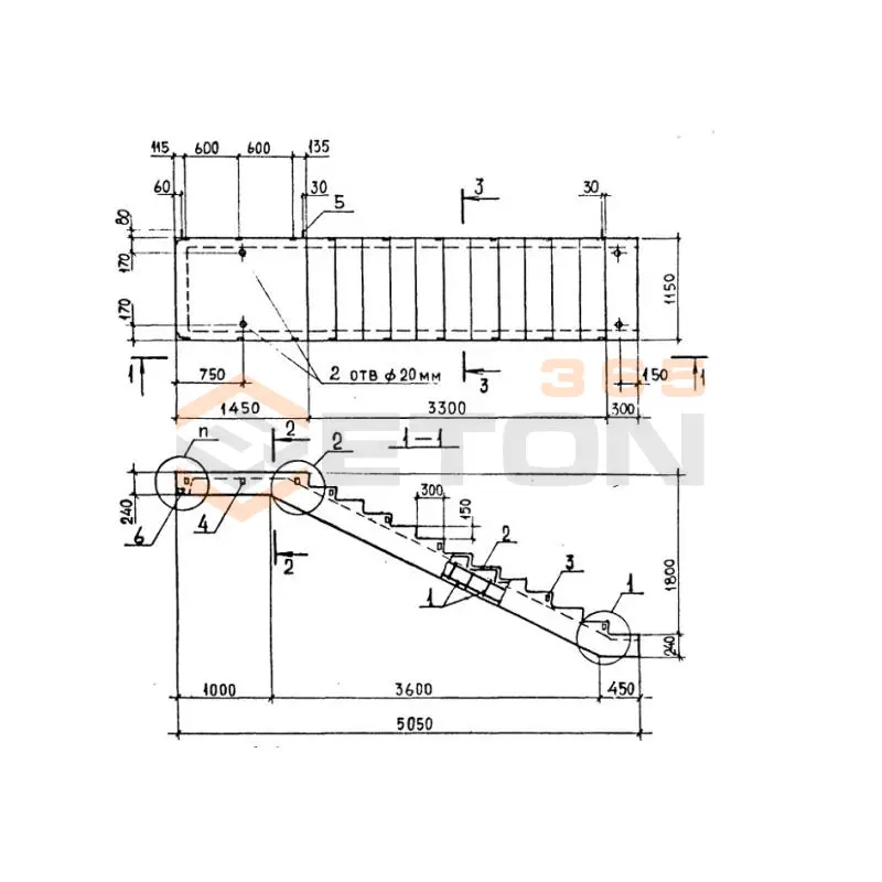 Лестничные марши ребристые с полуплощадками ЛМП серия 1.050.1-2 ЛМП 57-11-18-5-13