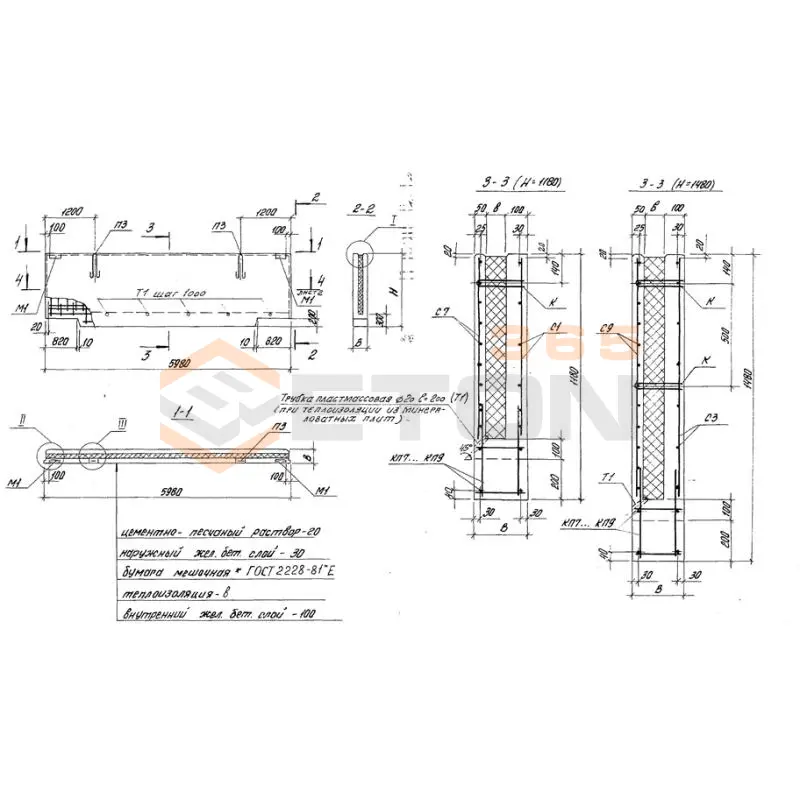 Панели стеновые цокольные Серия 1.432.1-21 ПЦТ 60-12-2,5-3 тп-1
