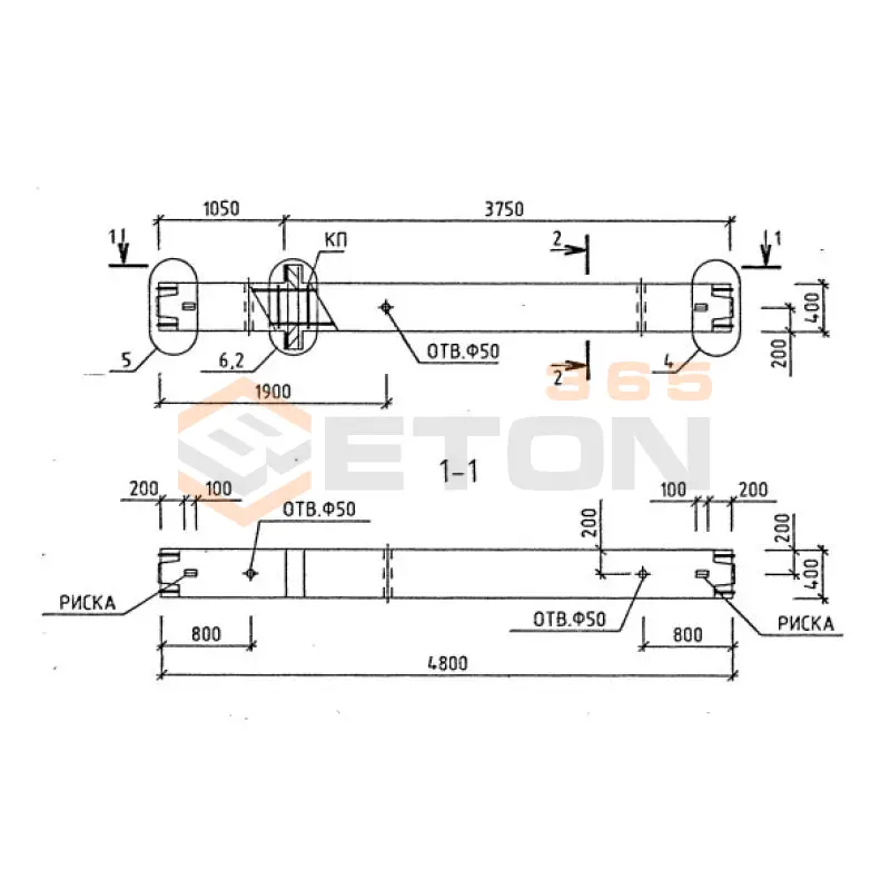 Колонны для зданий с высотой этажей 4,8 (6,0) и 3,6 (4,8) м серия 1.020-1/87 ( 1.020.1-7, 1.020-1/83, ИИ 04-1, 1.020.1-3пв ) 1КСД 48-2-22