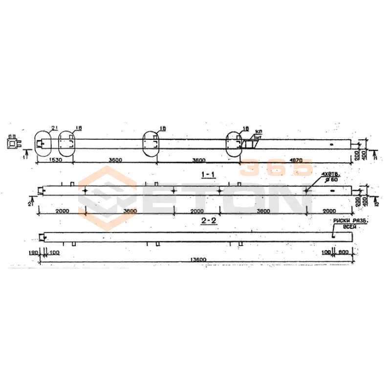 Колонны сечением 400х400 мм для зданий с высотами этажей 3,6 м Серия 1.020.1-2с/89 5КН 36-136-1 с