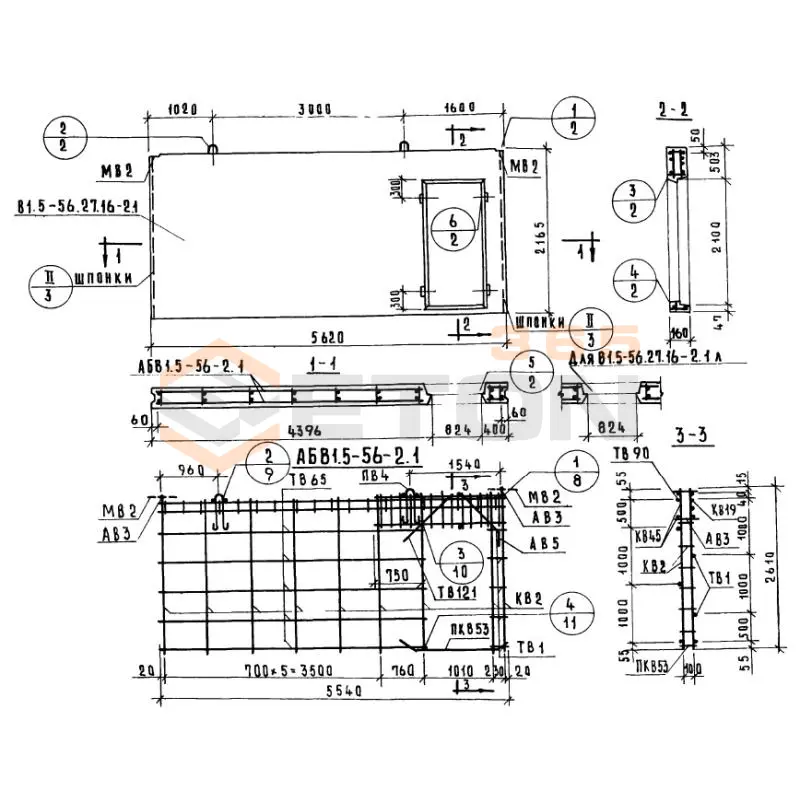 Панели внутренних продольных стен Серия 1.131-1 В 1,5-56-27-16-2,5