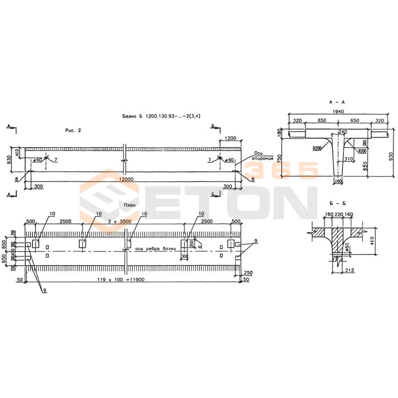 Балки пролетного строения ИНВ 54020-м Б 1200-130-93 Т28АIIIв-1 (ИНВ 54020-м)