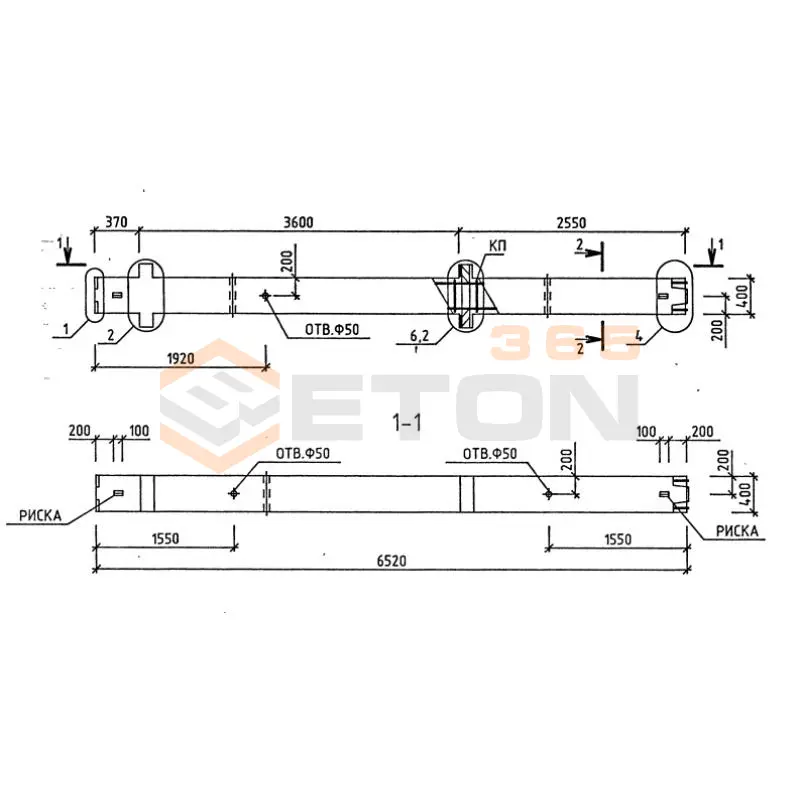Колонны для зданий с высотой этажа 3,6 м серия 1.020-1/87 ( 1.020.1-7, 1.020-1/83, ИИ 04-1, 1.020.1-3пв ) 2КВД 4-36-4,2
