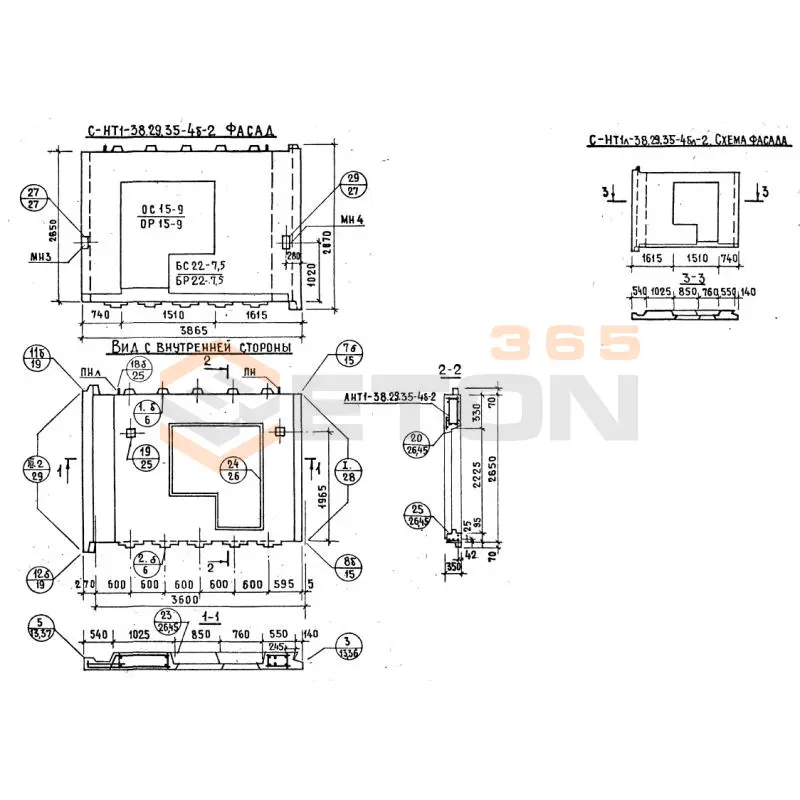 Панели наружных стен Серия 1.132.1-12с СНТ 1л-38-29-35-4бл-2