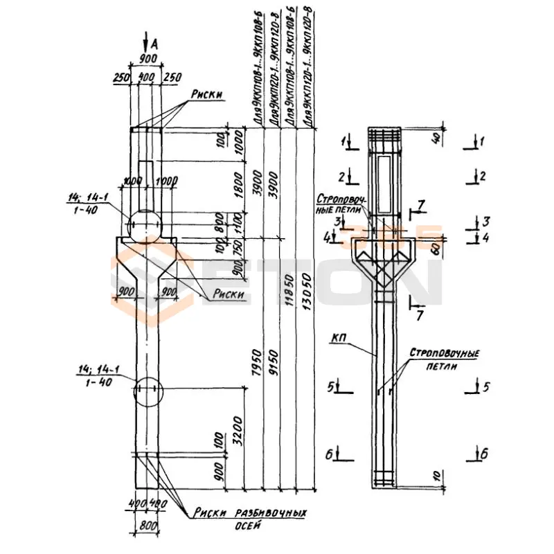 Колонны крановые с проходами Серия 1.424.1-6/89 9ККП 120-8,4