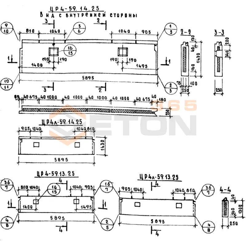 Панели наружных цокольных стен Серия 1.117-9 ЦР 4л-59-14-25-1 (1.117-9)