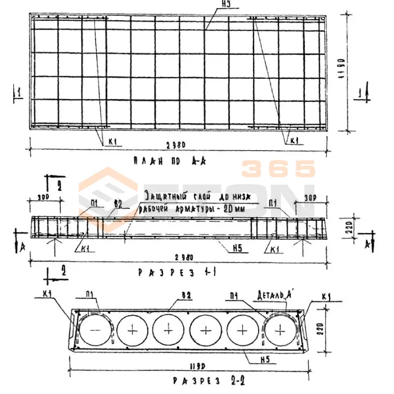 Панели с круглыми пустотами Серия ИИ 03-02 Альбом 5 ч1 ПС 30-12 АIII