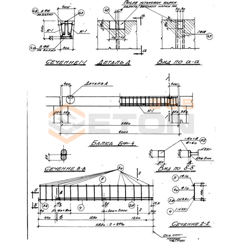 Балки фундаментные серия КЭ 01-15 ( КЭ 01-01 ) БФ 4