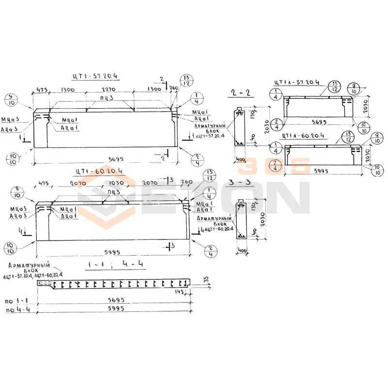 Панели наружных цокольных стен Серия 1.117-13 ЦТ 1-60-20-4