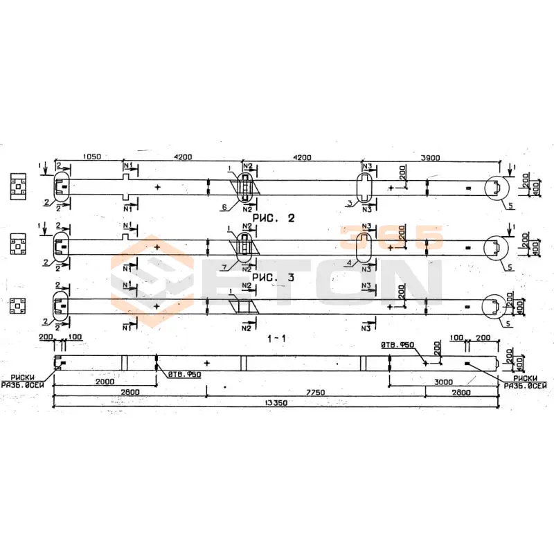 Колонны для зданий с высотой этажа 4,2 м серия 1.020-1/87 ( 1.020.1-7, 1.020-1/83, ИИ 04-1, 1.020.1-3пв ) 3КНО 4-42-2-2 пв