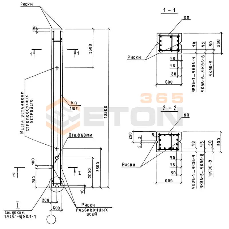 Колонны железобетонные Серия 1.423.1-3/88 4К 96-6 м3 с