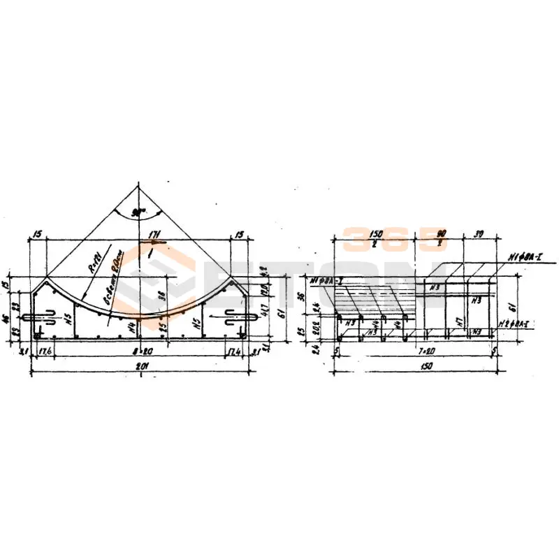 Блоки лекальные под цилиндрические звенья (Серия 3.501-59, шифр 1484 ) Блок 67