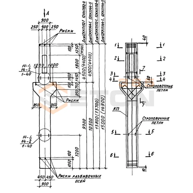 Колонны крановые с проходами Серия 1.424.1-6/89 12ККП 144-3,4