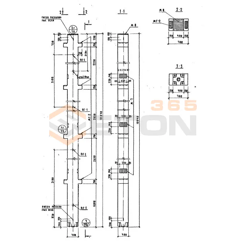 Колонны сечением 400х400 Серия ИИ 04-2 К4ВР 428(24)-25