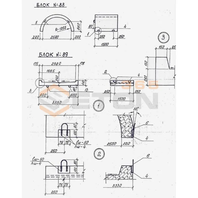 Звенья железобетонные круглых водопропускных труб под железные и автомобильные дороги (Шифр 57-368) Блок 89 (блок фундамента R-1,25)