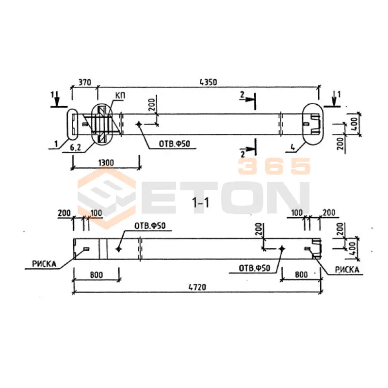 Колонны железобетонные для многоэтажных зданий рамного каркаса Серия 1.020-1/87 ( 1.020.1-7, 1.020-1/83, ИИ 04-1, 1.020.1-3пв ) 1КВО 54-2-22